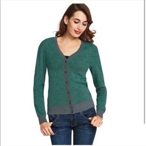 Cabi Green Polka Dot Cardigan L 10 12 Button Front #903 Long Sleeve Top